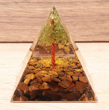Orgonite Pyramide Arbre de Vie – Aventurine & Œil de Tigre - univers tibet