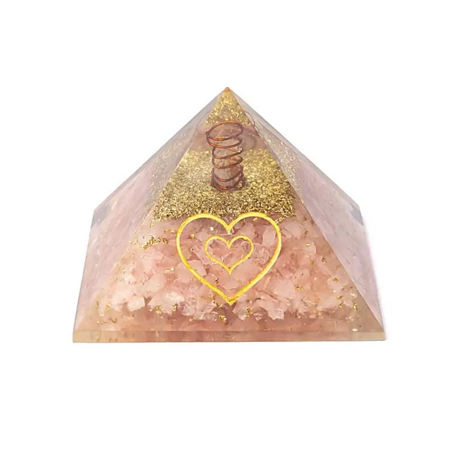 Orgonite Heart of Light Pyramid – Rose Quartz & Heart Symbol - Tibetan Universe