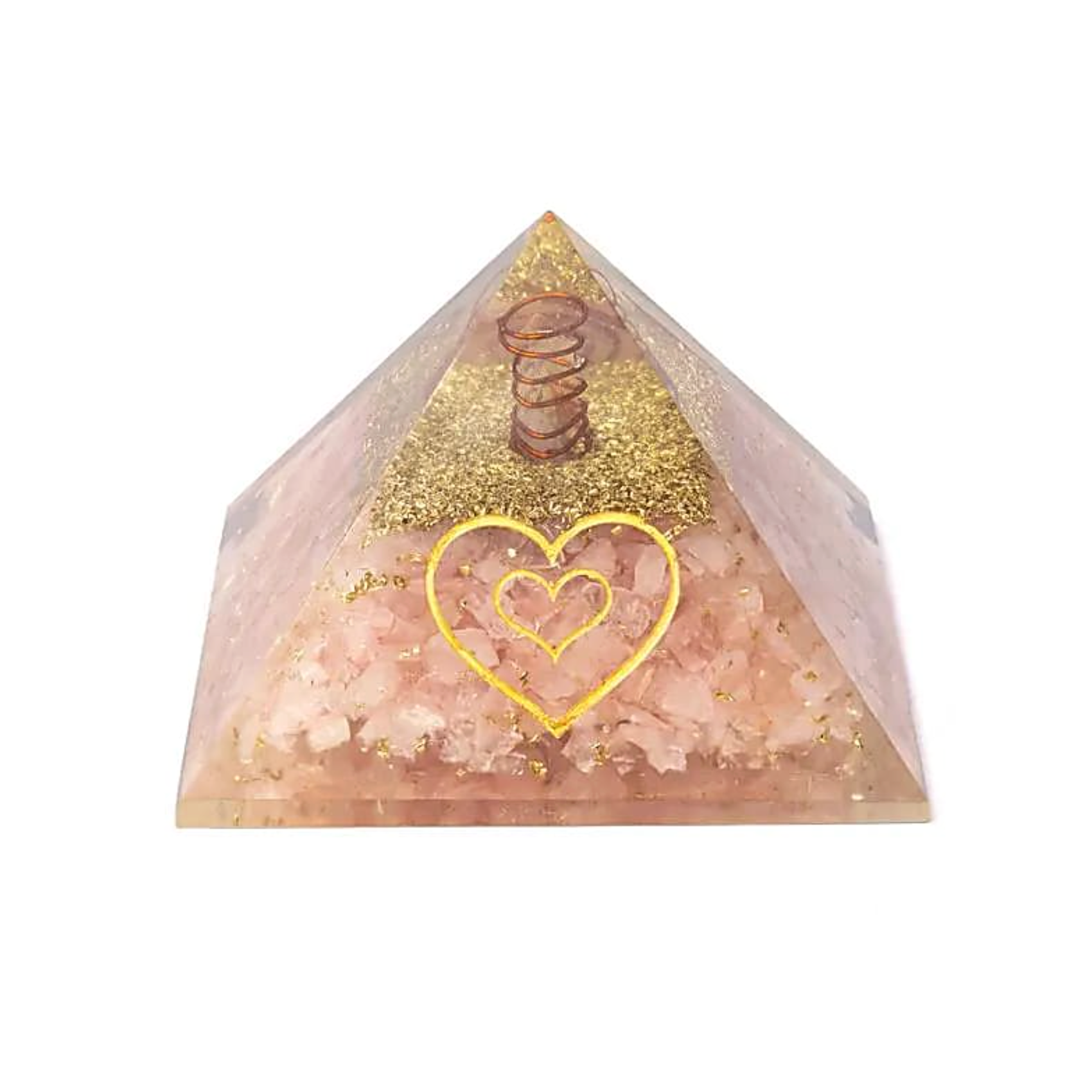 Orgonite Heart of Light Pyramid – Rose Quartz & Heart Symbol - Tibetan Universe