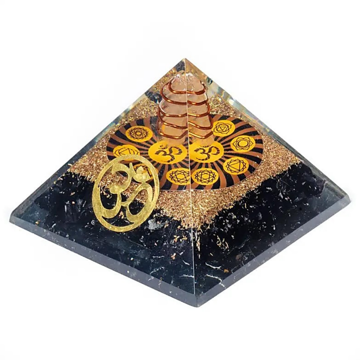 Orgonite Pyramid Chakra with Black Tourmaline & Om Symbol - Tibetan Universe
