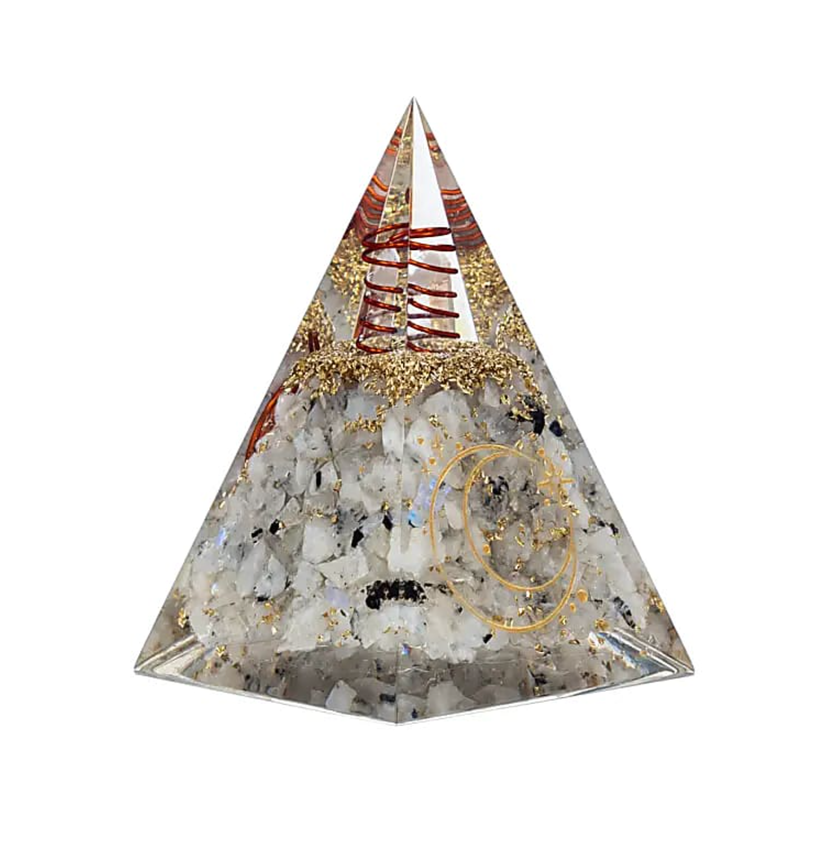 Orgonite Pyramid Lunar Harmony in Moonstone & Moon Symbol - Tibetan Universe