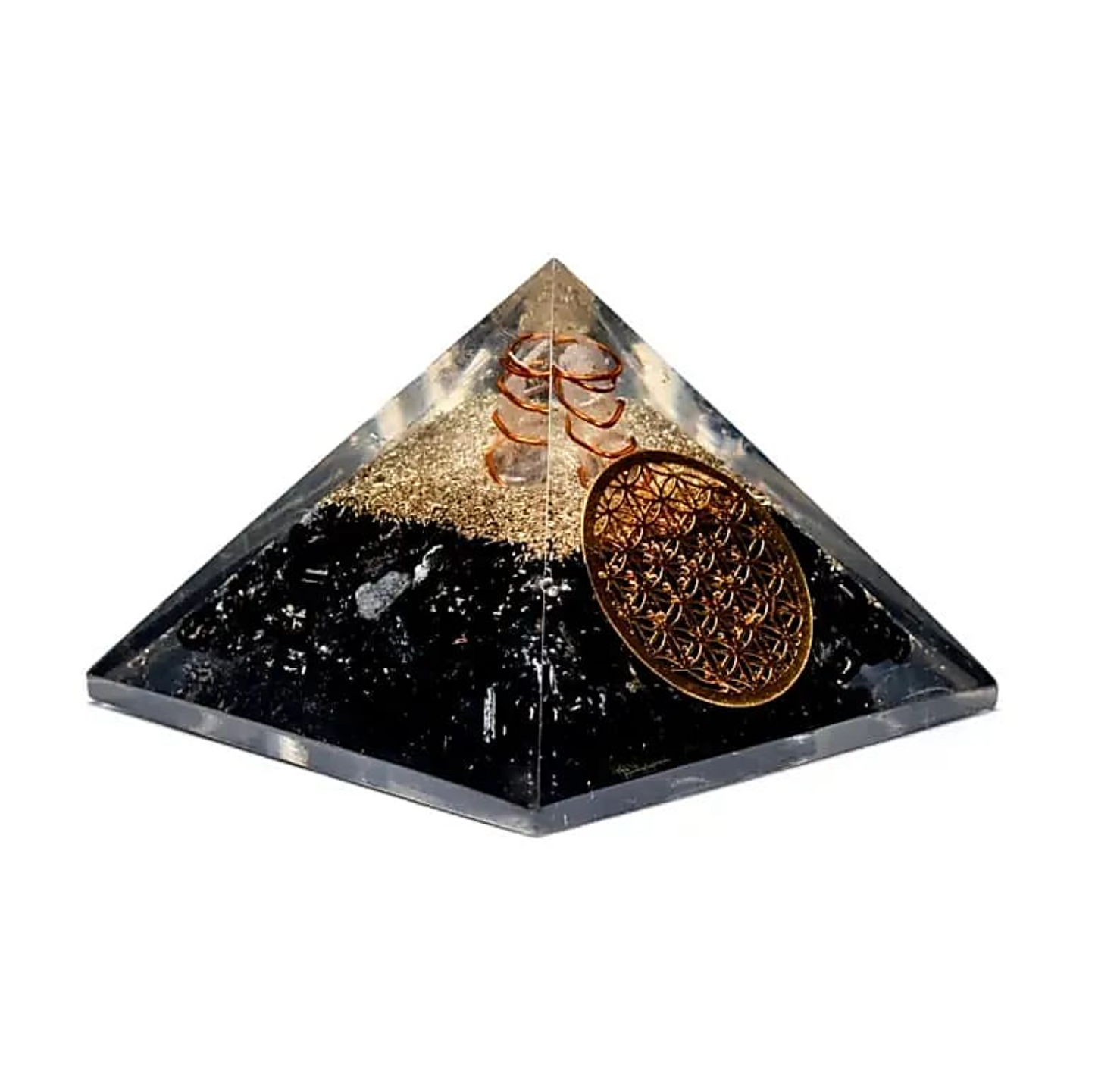 Orgonite Pyramid with Black Tourmaline and Rock Crystal - Tibetan Universe