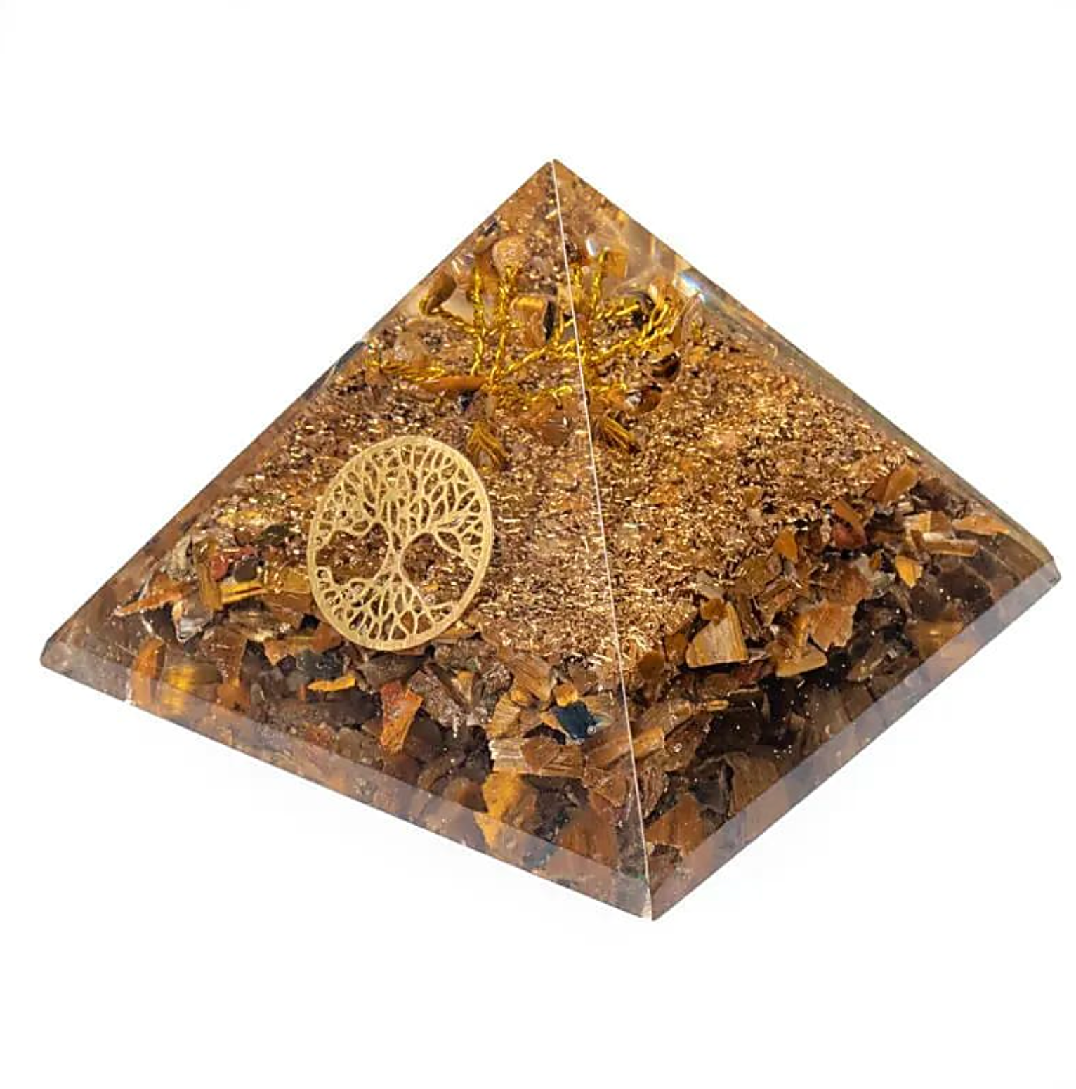 Orgonite Pyramid in Tiger's Eye - Tibetan Universe