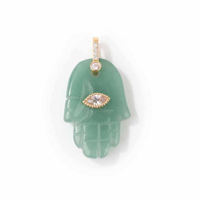 Amulett Hand von Fatma, Türkis-Aventurin - Tibetwelt