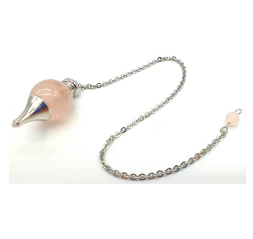 Pendule sphère en quartz rose - Douceur et amour de soi - univers tibet