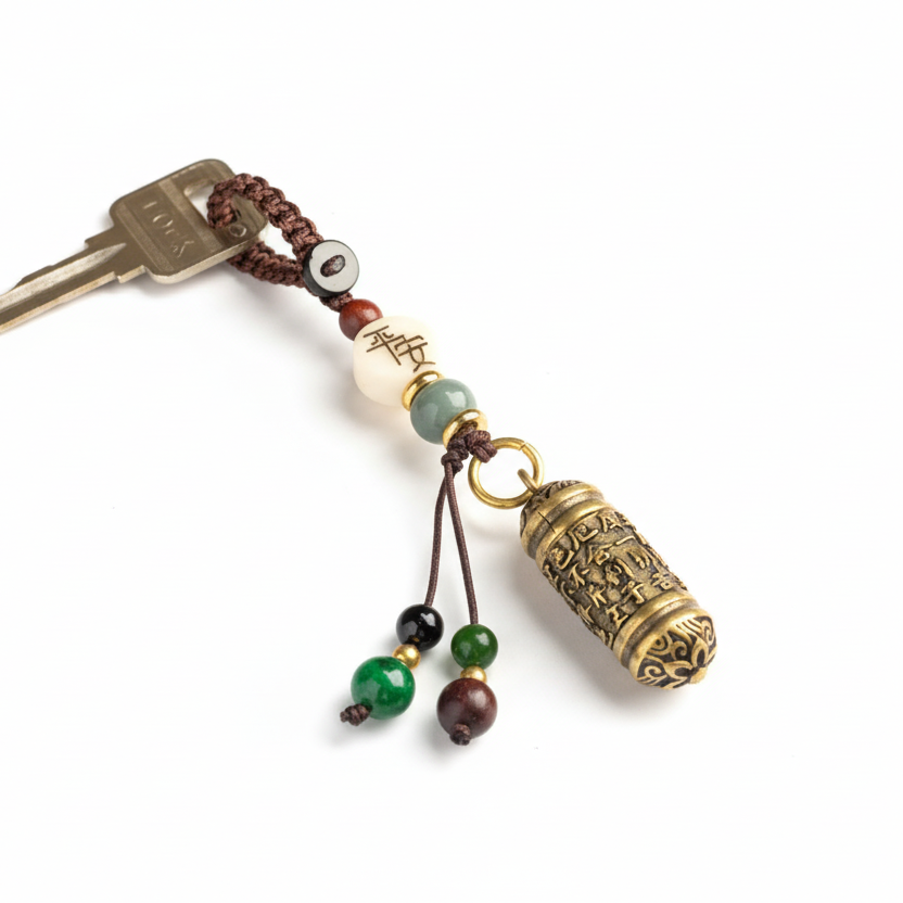 Porte-Clés Tibétain Amulette Mantra Six Mots - Unviers Tibet
