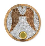Porte-encens Ailes d'Anges en bois de Manguier et Angélite - univers tibet