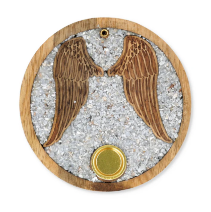 Porte-encens Ailes d'Anges en bois de Manguier et Angélite - univers tibet