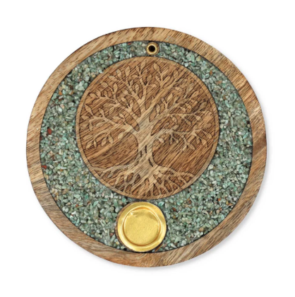 Porte-encens Arbre de Vie en bois de manguier et amazonite - univers tibet