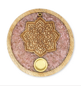 Porte-encens Mandala en bois de manguier et quartz rose - univers tibet