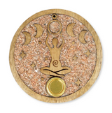 Porte-encens Phase de la Lune en bois de manguier et Pierre de Lune - univers tibet