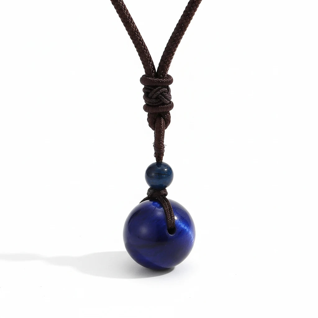 pendentif pierre naturelle oeil de tigre bleu - univers tibet