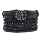 Set de 4 Bracelets Arbre de Vie en bois, cuir noir synthétique et corde tressée noir - Univers TIbet