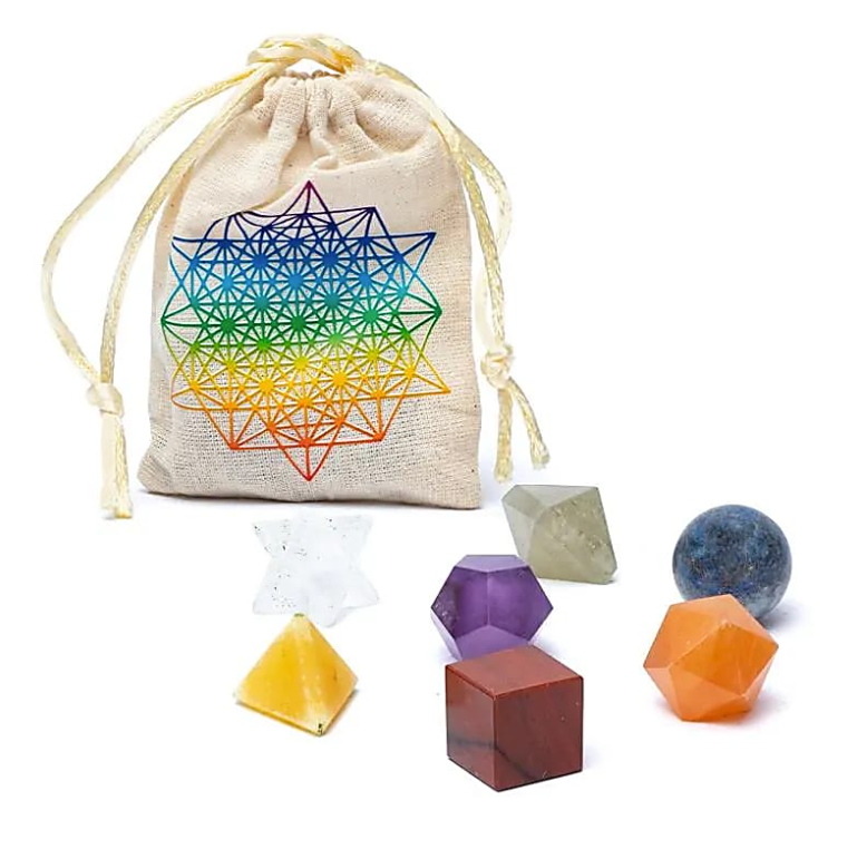 Set mit 7 Kristallen, 7 Chakren, Geometrische Formen – Tibetwelt
