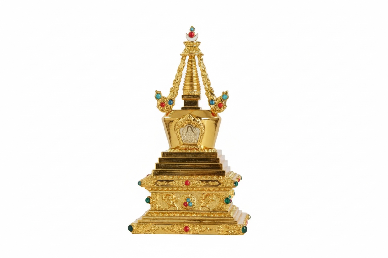Stoupa Tibétain Doré Orné de Pierres – Chörten Sacré - Univers TIbet