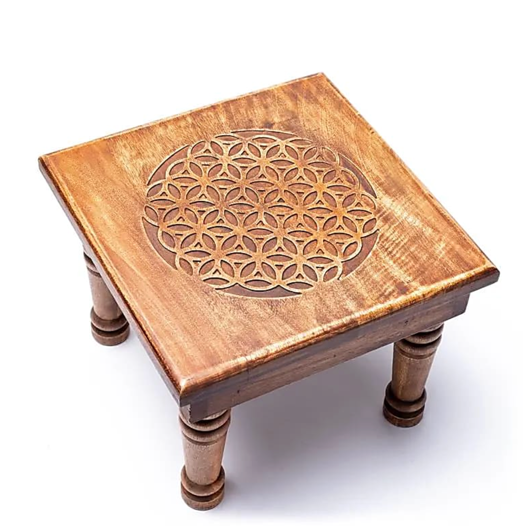 Flower of Life Table – Sacred Energy & Harmony in Acacia Wood - Tibetan Universe