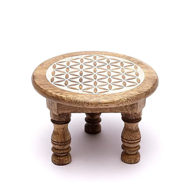 Table d’Autel Fleur de Vie – Support Énergétique en Bois de Manguier - univers tibet
