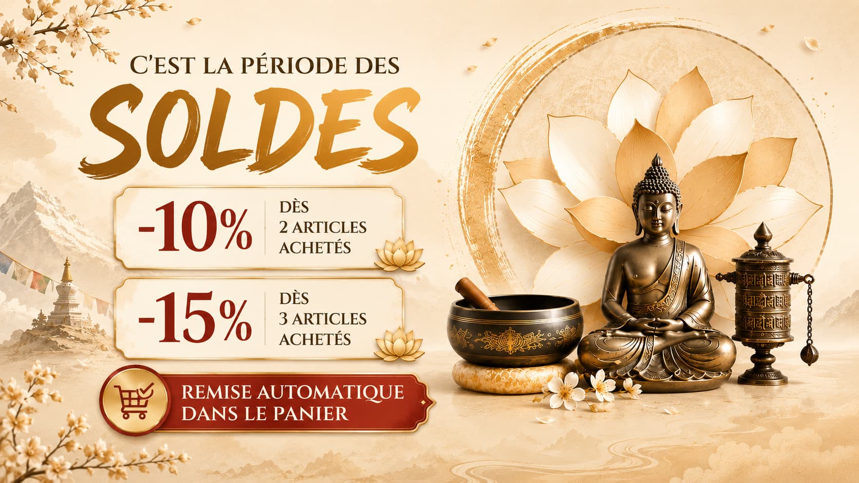 Soldes : 10% pour 2 articles achetés, -15% à partir de 3 articles achetés