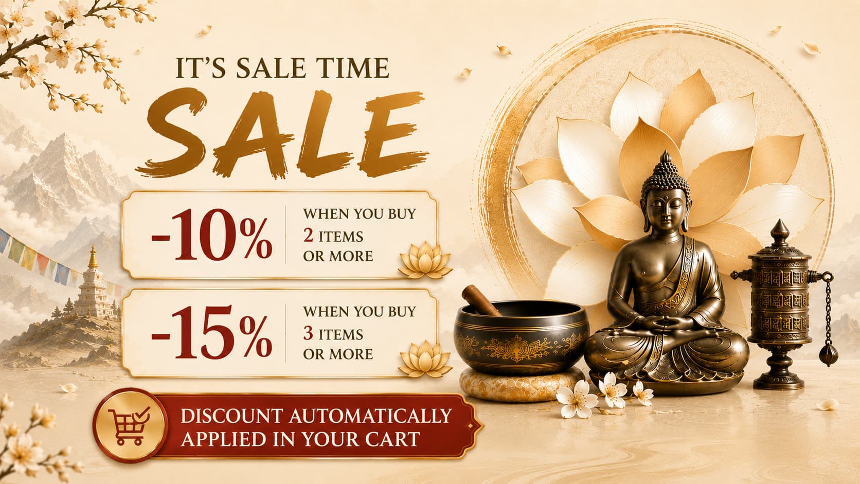 Sale : 10% when you buy 2 items, 15% when you buy 3 items or more