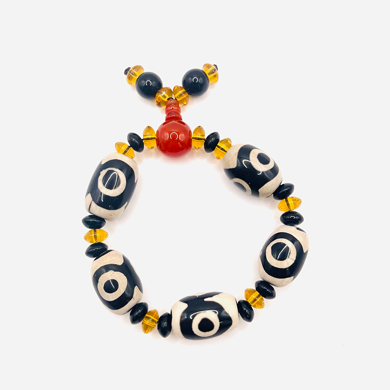Dzi 3 Eyes Wealth Bracelet - black and white