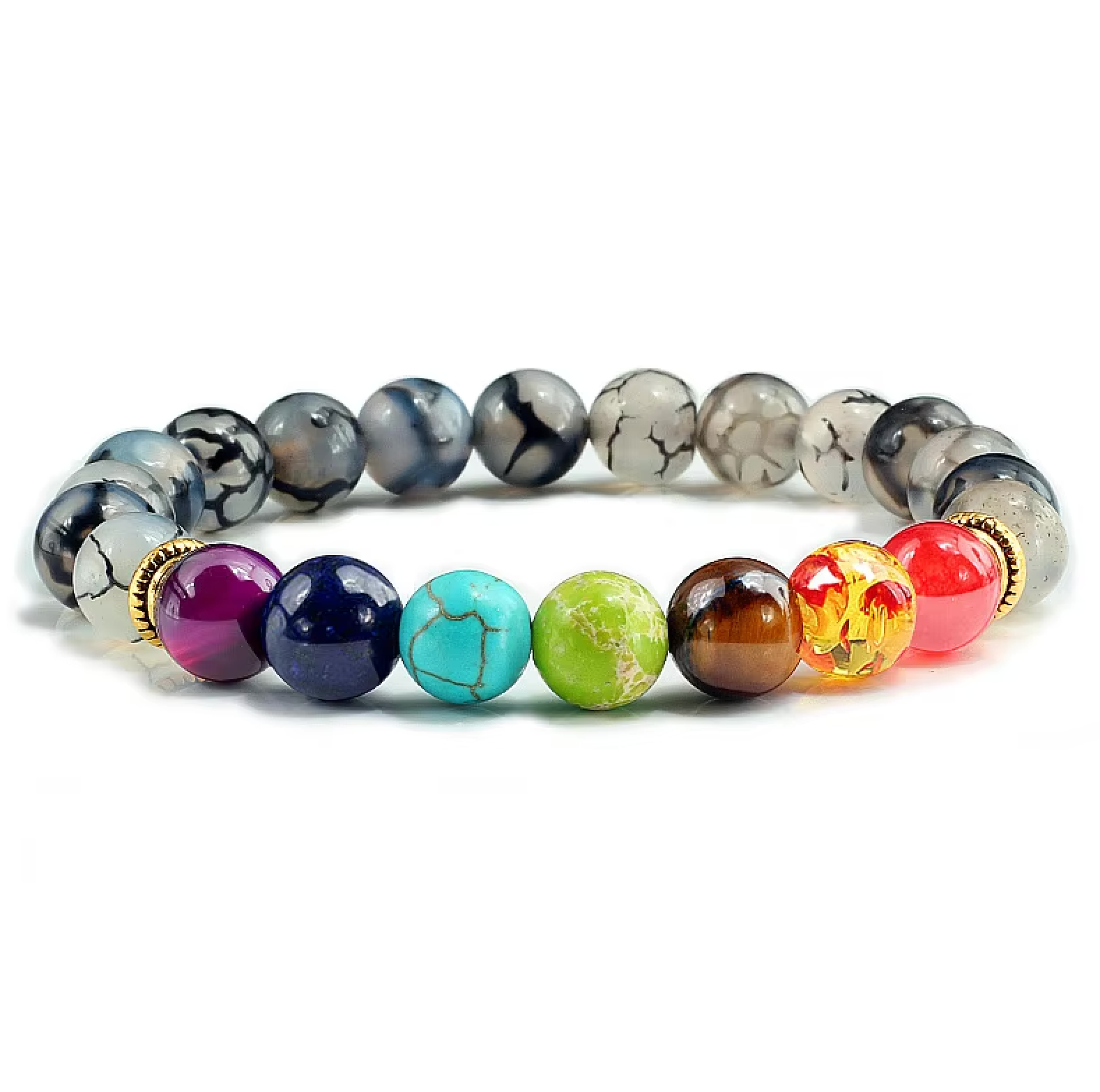 Armband mit 7 Chakren, Agatest, Grau - Tibetwelt