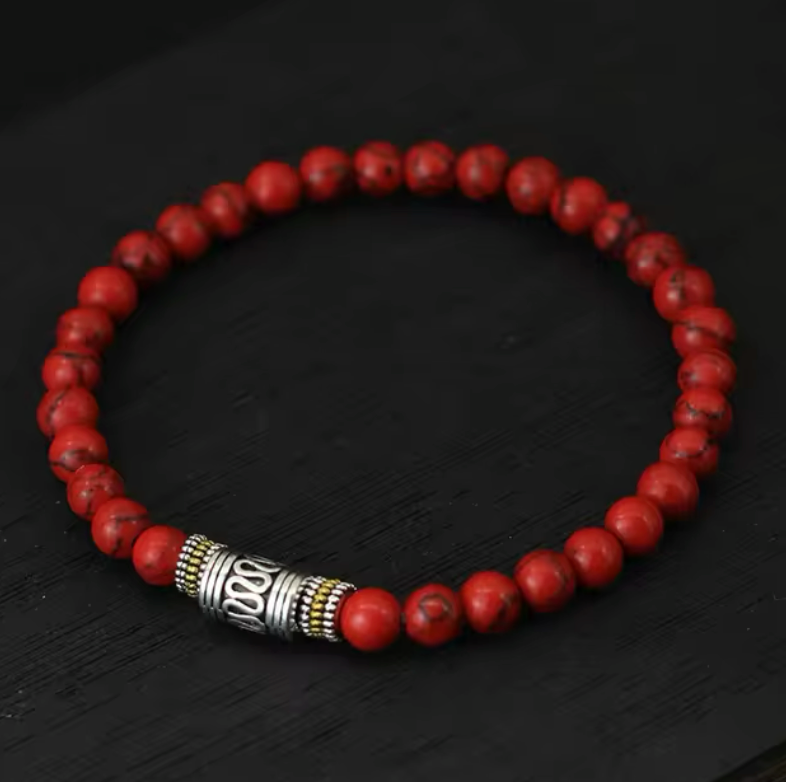 Buddhistischer Armreif, Glücksbringer, Howlit, rot - Tibetwelt
