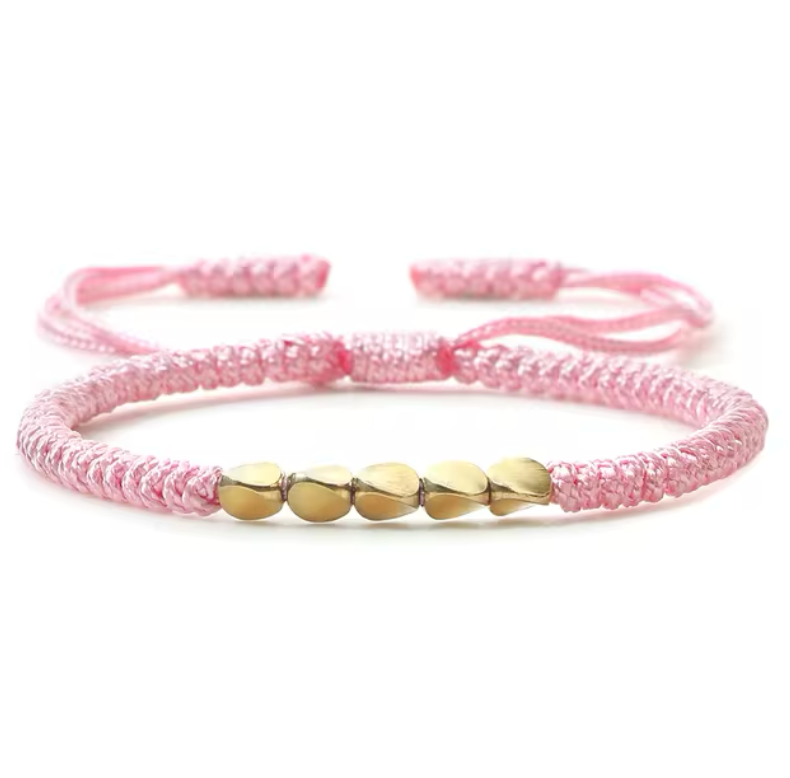 bracelet tibétain porte bonheur orné de perles de cuivre Rose - Univers Tibet