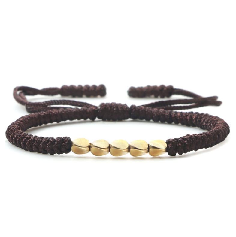 bracelet tibétain porte bonheur orné de perles de cuivre marron - univers tibet