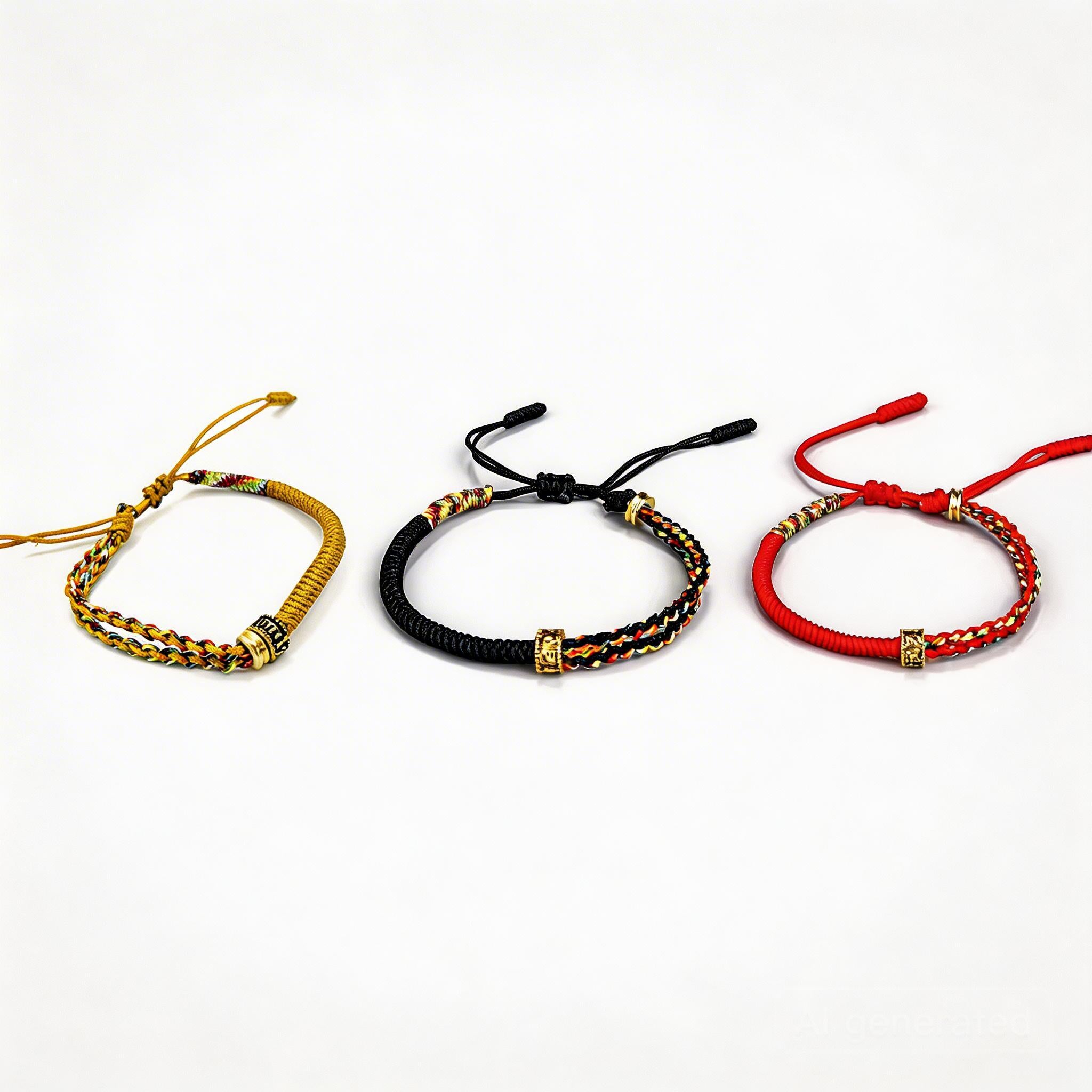 Lot de 3 bracelets porte-bonheur mantra noir, rouge et doré