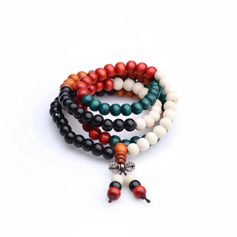 mala 108 perles bois de santal multicolore - univers tibet