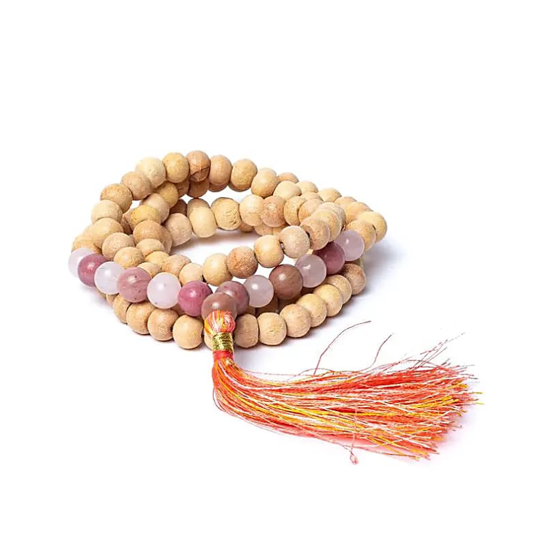 mala de tulsi, quartz rose et quartz - Univers Tibet